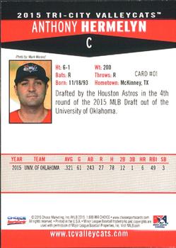 2015 Choice Tri-City ValleyCats #01 Anthony Hermelyn Back