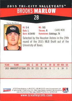 2015 Choice Tri-City ValleyCats #08 Brooks Marlow Back