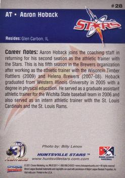 2011 Choice Huntsville Stars #28 Aaron Hoback Back