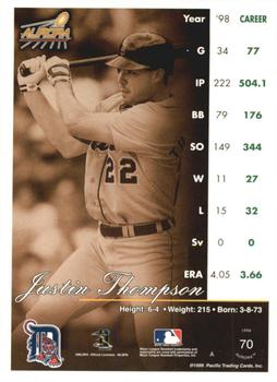 1999 Pacific Aurora - Opening Day #70 Justin Thompson  Back