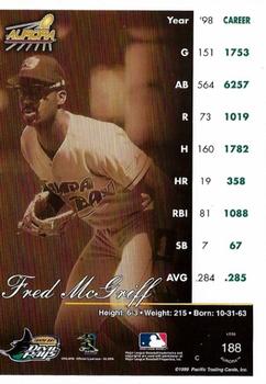 1999 Pacific Aurora - Opening Day #188 Fred McGriff  Back