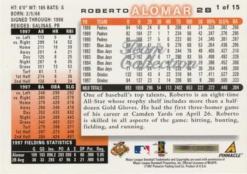 1998 Score Baltimore Orioles #1 Roberto Alomar Back