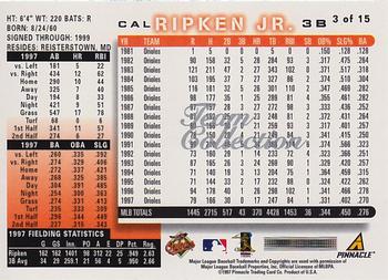 1998 Score Baltimore Orioles #3 Cal Ripken Jr. Back