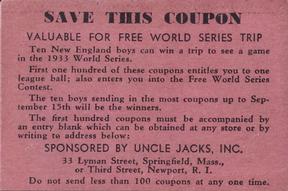 1933 Uncle Jacks Candy #NNO World Series Contest Coupon Front