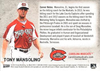 2014 Choice Carolina Mudcats #NNO Tony Mansolino Back