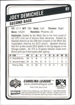 2013 Choice Carolina League Top Prospects #7 Joey DeMichele Back