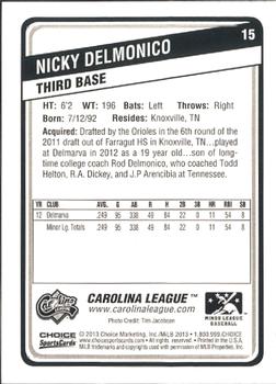 2013 Choice Carolina League Top Prospects #15 Nicky Delmonico Back