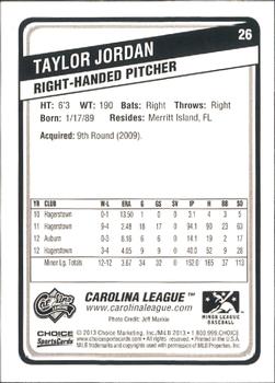 2013 Choice Carolina League Top Prospects #26 Taylor Jordan Back