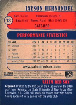 2014 Choice Salem Red Sox #13 Jayson Hernandez Back