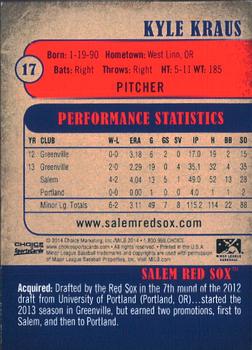 2014 Choice Salem Red Sox #17 Kyle Kraus Back
