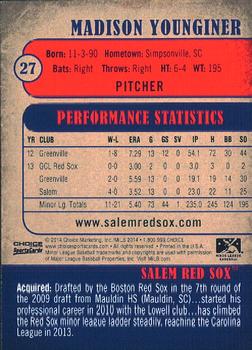 2014 Choice Salem Red Sox #27 Madison Younginer Back