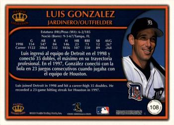 1999 Pacific Crown Collection - Red #108 Luis Gonzalez  Back