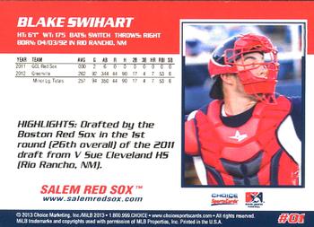 2013 Choice Salem Red Sox #1 Blake Swihart Back