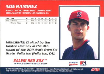 2013 Choice Salem Red Sox #19 Noe Ramirez Back