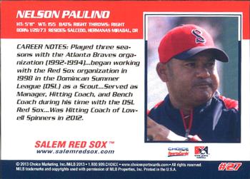 2013 Choice Salem Red Sox #27 Nelson Paulino Back