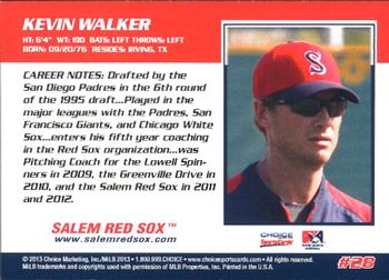 2013 Choice Salem Red Sox #28 Kevin Walker Back