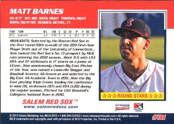2013 Choice Salem Red Sox #31 Matt Barnes Back