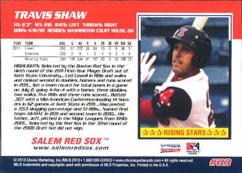 2013 Choice Salem Red Sox #33 Travis Shaw Back