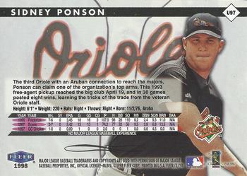 1998 Fleer Tradition Update #U97 Sidney Ponson Back