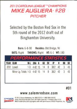 2013 Choice Salem Red Sox Carolina League Champions #1 Mike Augliera Back