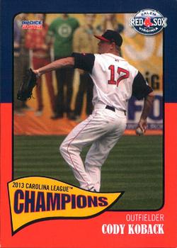 2013 Choice Salem Red Sox Carolina League Champions #13 Cody Koback Front