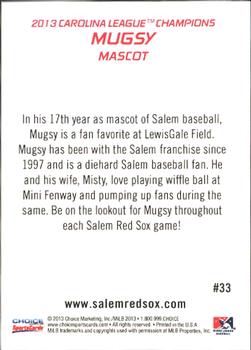 2013 Choice Salem Red Sox Carolina League Champions #33 Mugsy Back
