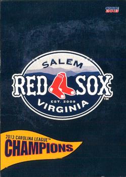 2013 Choice Salem Red Sox Carolina League Champions #35 Checklist Front