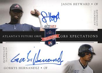 2008 TriStar PROjections - GR8 Xpectations Autographs Dual Black 25 #HH Jason Heyward / Gorkys Hernandez Front