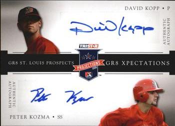 2008 TriStar PROjections - GR8 Xpectations Autographs Dual Black 50 #KK David Kopp / Pete Kozma Front