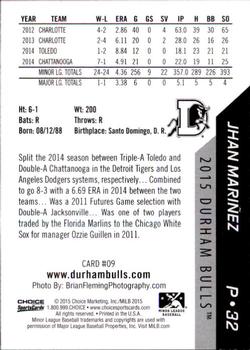 2015 Choice Durham Bulls #9 Jhan Marinez Back