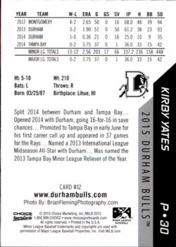 2015 Choice Durham Bulls #12 Kirby Yates Back