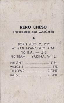 1951 Vancouver Capilanos Popcorn Issue #NNO Reno Cheso Back