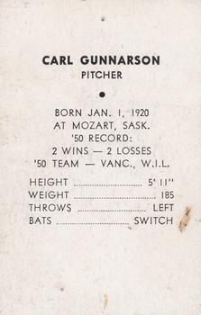 1951 Vancouver Capilanos Popcorn Issue #NNO Carl Gunnarson Back