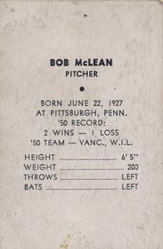 1951 Vancouver Capilanos Popcorn Issue #NNO Bob McLean Back