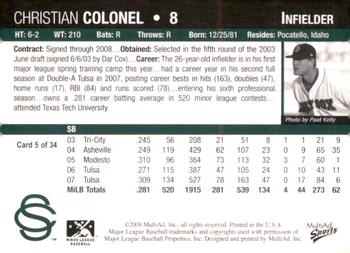 2008 MultiAd Colorado Springs Sky Sox #5 Christian Colonel Back