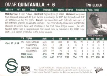 2008 MultiAd Colorado Springs Sky Sox #17 Omar Quintanilla Back