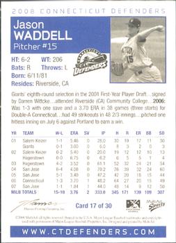 2008 MultiAd Connecticut Defenders #17 Jason Waddell Back