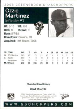 2008 MultiAd Greensboro Grasshoppers #21 Ozzie Martinez Back