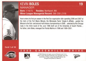 2008 MultiAd Greenville Drive #1 Kevin Boles Back