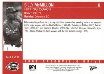 2008 MultiAd Greenville Drive #3 Billy McMillon Back