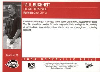 2008 MultiAd Greenville Drive #4 Paul Buchheit Back