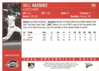 2008 MultiAd Greenville Drive #33 Will Vazquez Back