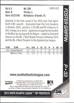 2015 Choice South Atlantic League Top Prospects #22 Foster Griffin Back