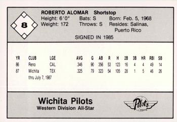 1987 Feder Texas League All Stars #8 Roberto Alomar Back