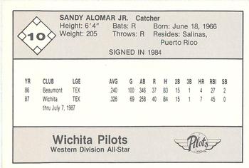 1987 Feder Texas League All Stars #10 Sandy Alomar Jr. Back
