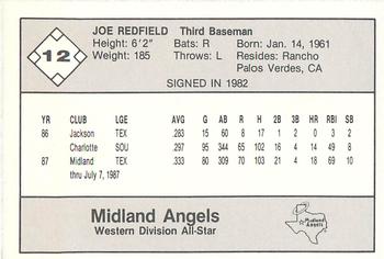 1987 Feder Texas League All Stars #12 Joe Redfield Back