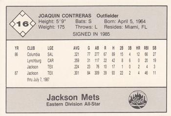 1987 Feder Texas League All Stars #16 Joaquin Contreras Back