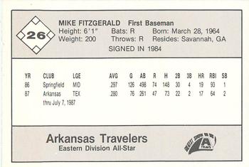 1987 Feder Texas League All Stars #26 Mike Fitzgerald Back