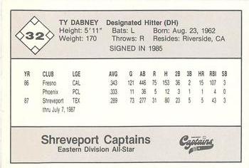 1987 Feder Texas League All Stars #32 Ty Dabney Back