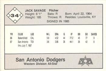 1987 Feder Texas League All Stars #34 Jack Savage Back